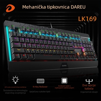 Dahlyou LK169 mehanička tipkovnica, 104 tipke, zeleni prekidač, kabelska, miješano osvjetljenje
