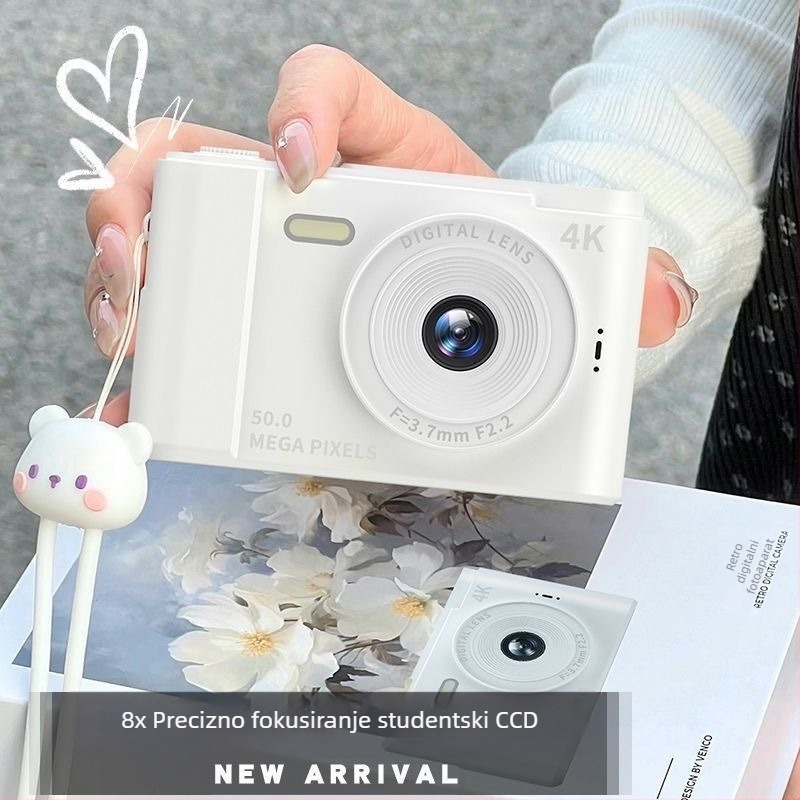White Deer 100MP CCD digitalni fotoaparat s dvostrukom kamerom za selfije studentima na kampusu – početni razred, kompaktan i prijenosan