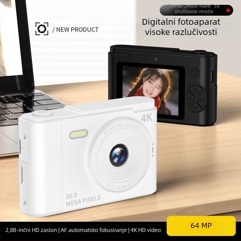 White Deer 100MP CCD digitalni fotoaparat s dvostrukom kamerom za selfije studentima na kampusu – početni razred, kompaktan i prijenosan