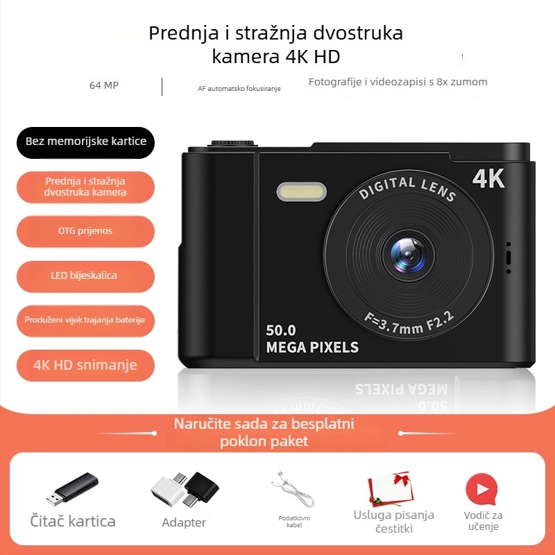 White Deer 100MP CCD digitalni fotoaparat s dvostrukom kamerom za selfije studentima na kampusu – početni razred, kompaktan i prijenosan