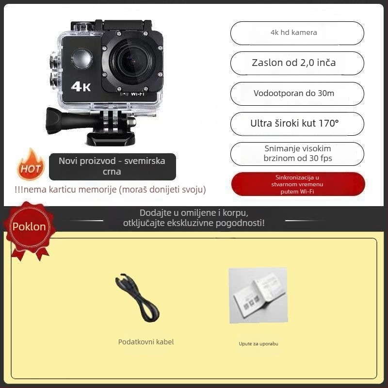 Kamera za kacigu motocikla s dvostrukom anti-shake stabilizacijom, 4K snimanje, 360° panoramska snimka, 1,5" LCD, 10x optički zum
