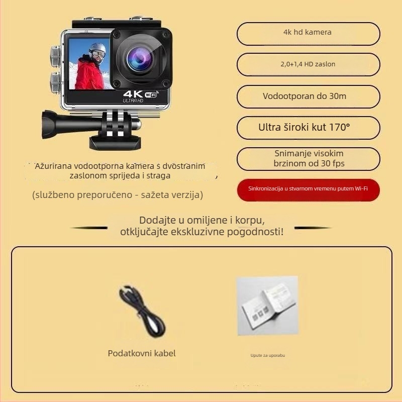 Kamera za kacigu motocikla s dvostrukom anti-shake stabilizacijom, 4K snimanje, 360° panoramska snimka, 1,5" LCD, 10x optički zum