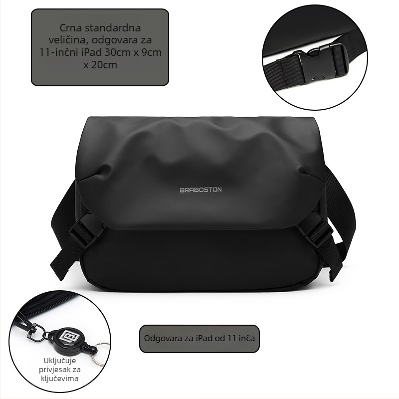 Muška crossbody torba — Oxford platno, vodootporna, jednobojni uzorak, podstava od poliester-pamuk