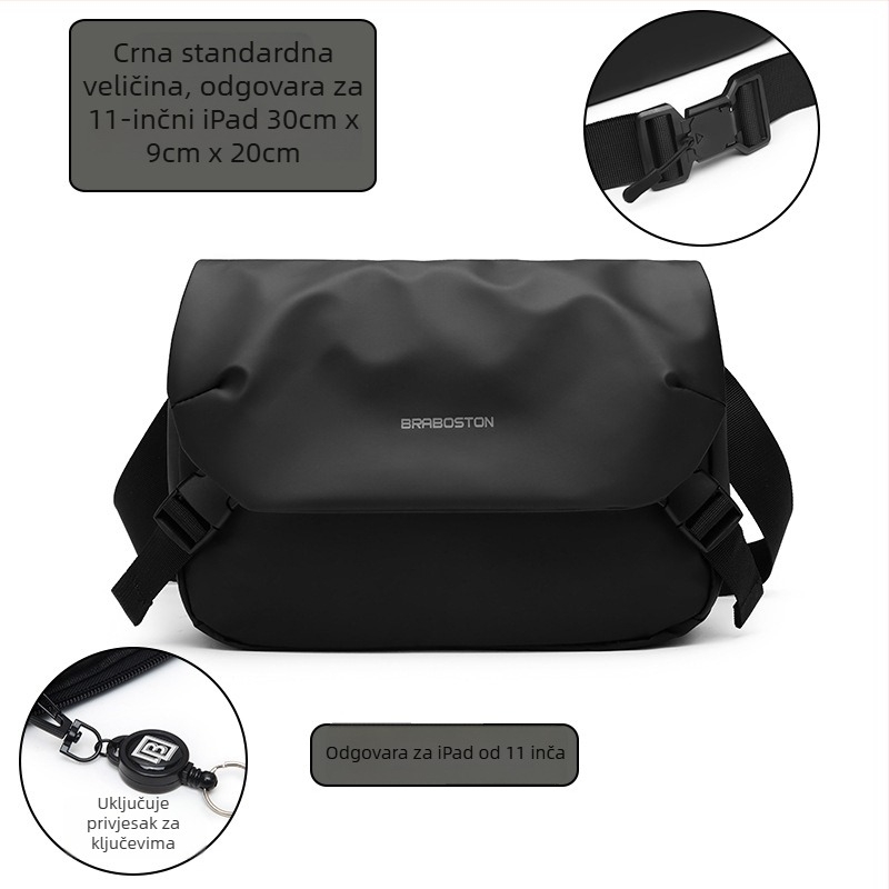 Muška crossbody torba — Oxford platno, vodootporna, jednobojni uzorak, podstava od poliester-pamuk