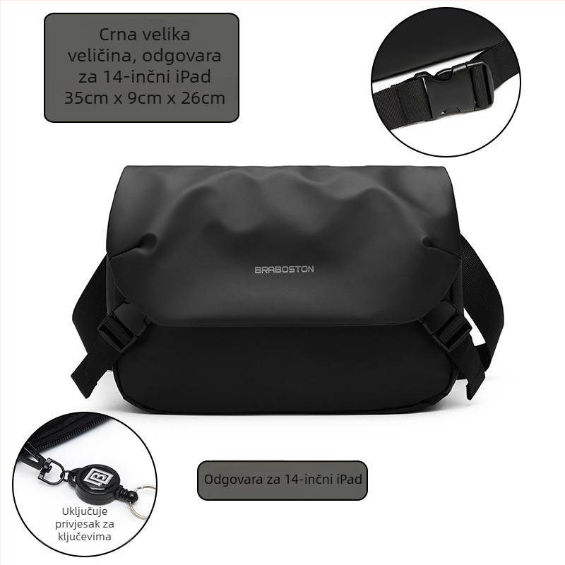 Muška crossbody torba — Oxford platno, vodootporna, jednobojni uzorak, podstava od poliester-pamuk