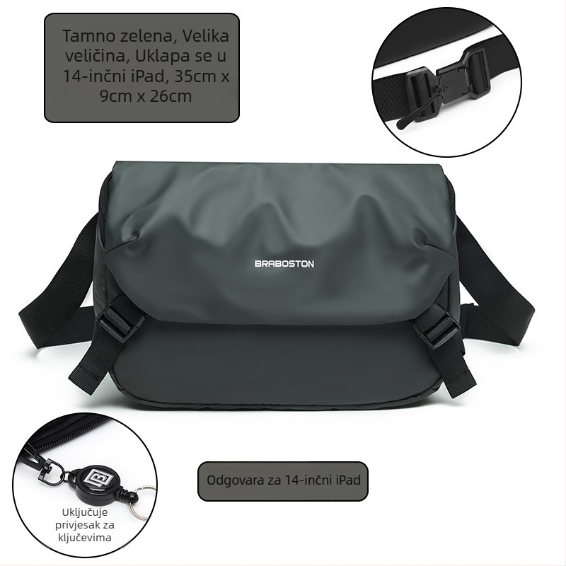 Muška crossbody torba — Oxford platno, vodootporna, jednobojni uzorak, podstava od poliester-pamuk