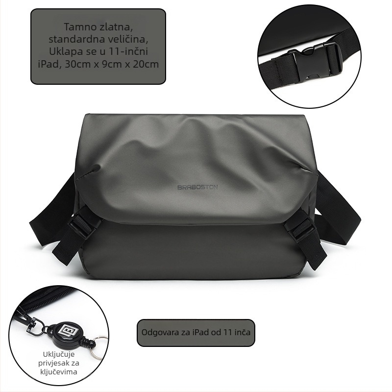 Muška crossbody torba — Oxford platno, vodootporna, jednobojni uzorak, podstava od poliester-pamuk