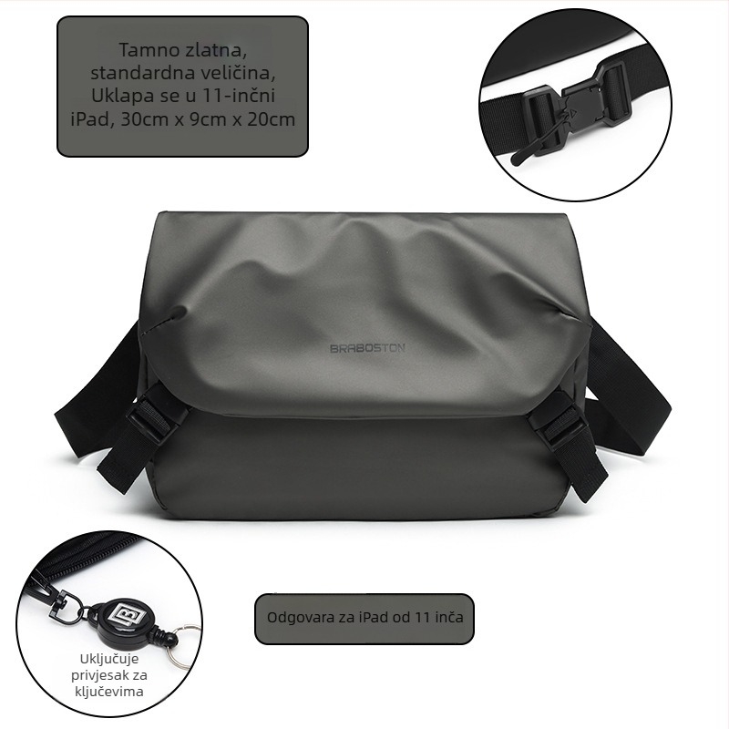 Muška crossbody torba — Oxford platno, vodootporna, jednobojni uzorak, podstava od poliester-pamuk