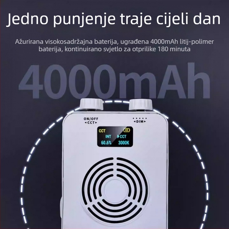 40W LED svjetlo za popunjavanje - prenosno, s integriranom baterijom, 7.4V, za live streaming, fotografiju i video, na otvorenom