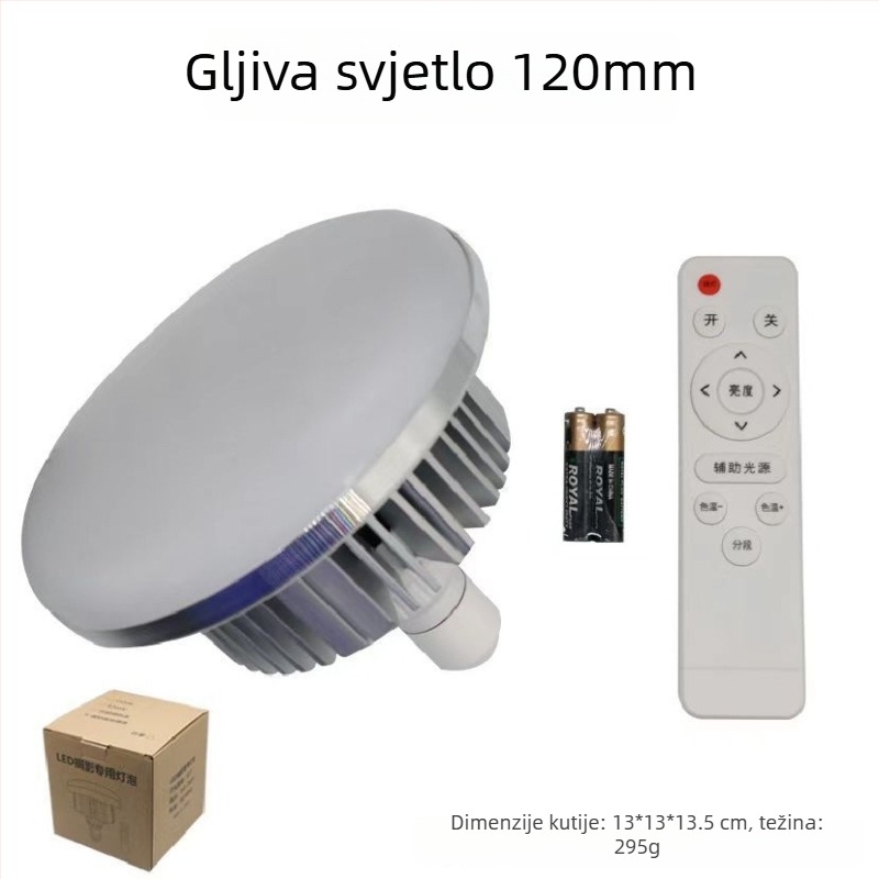 LED svjetlo u obliku gljive s daljinskim upravljanjem, regulacija boje u tri stupnja, za živu fotografiju i kratke videozapise, 60-100W, 220V, uspravno snimanje