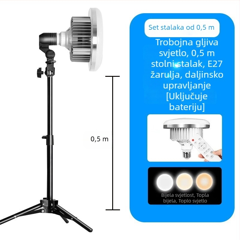 LED svjetlo u obliku gljive s daljinskim upravljanjem, regulacija boje u tri stupnja, za živu fotografiju i kratke videozapise, 60-100W, 220V, uspravno snimanje