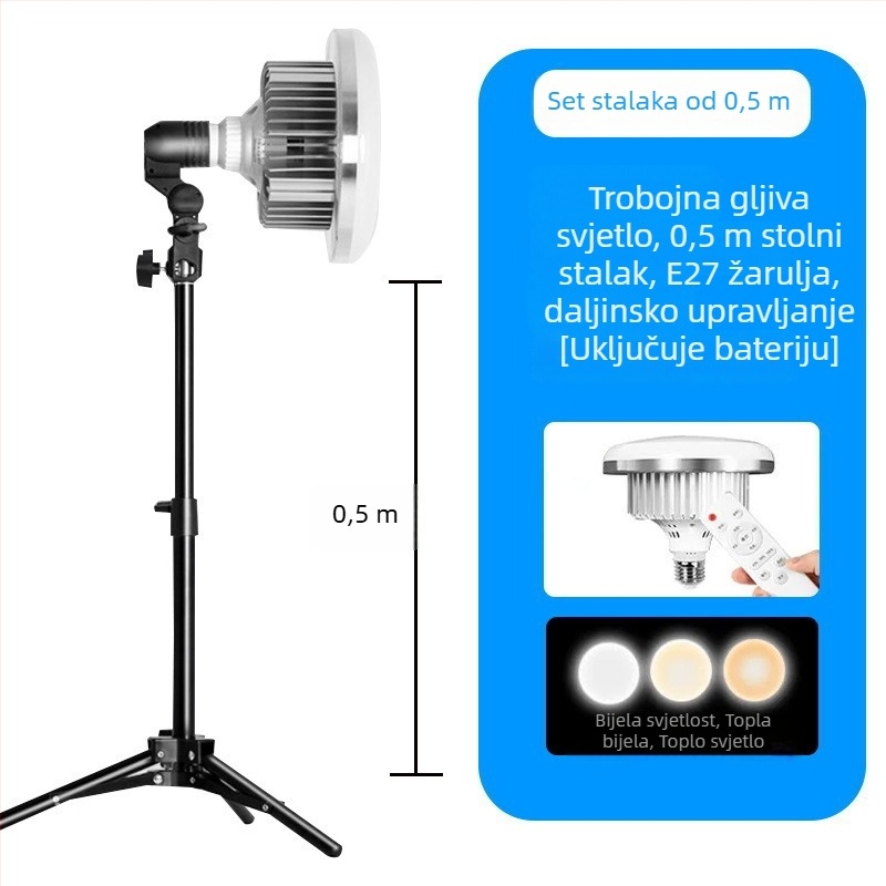 LED svjetlo u obliku gljive s daljinskim upravljanjem, regulacija boje u tri stupnja, za živu fotografiju i kratke videozapise, 60-100W, 220V, uspravno snimanje