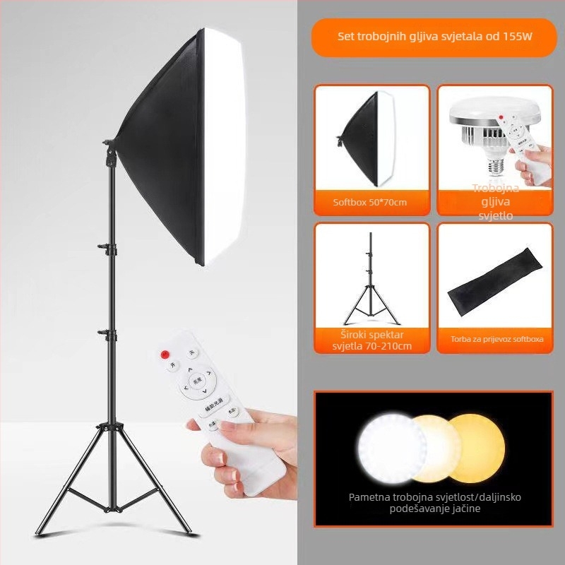 LED svjetlo u obliku gljive s daljinskim upravljanjem, regulacija boje u tri stupnja, za živu fotografiju i kratke videozapise, 60-100W, 220V, uspravno snimanje