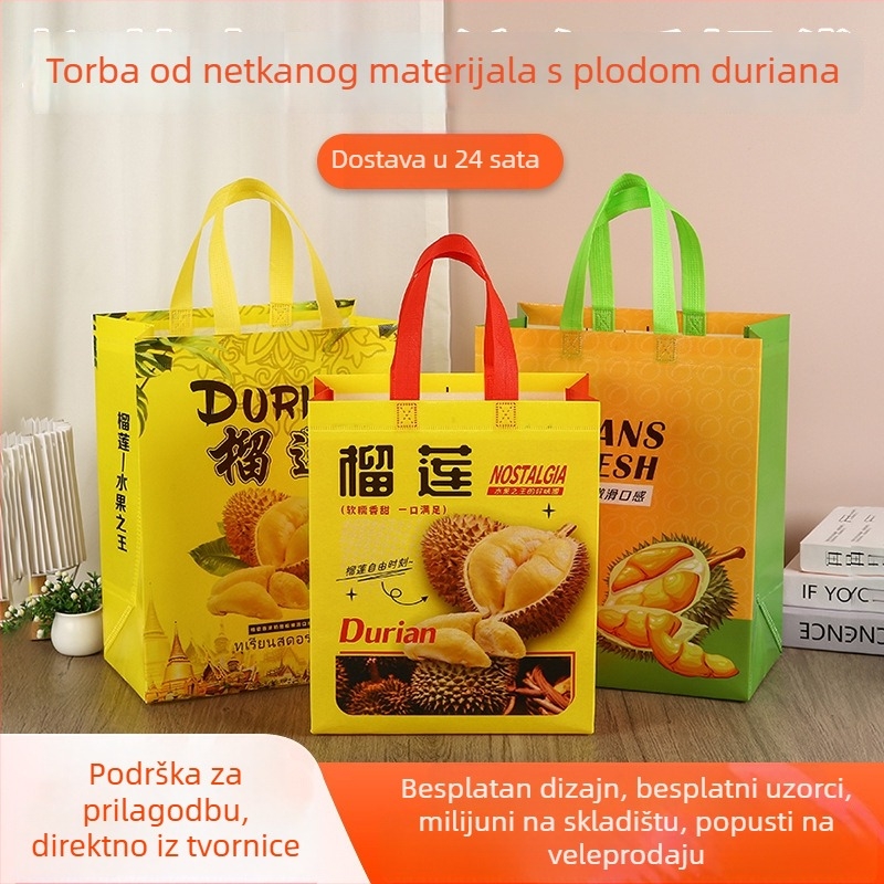 Durian netkasta torba za pakiranje voća – laminirani ispis, ispis logotipa, dno i bočne strane, na skladištu / prilagodljivo