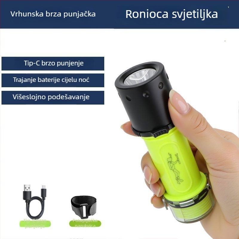 Potapljačka svjetiljka za podvodno osvjetljenje, vodootporna, punjiva, plastično kućište, snažna svjetlost, za morski ribolov