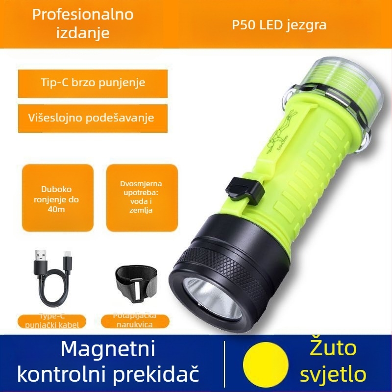 Potapljačka svjetiljka za podvodno osvjetljenje, vodootporna, punjiva, plastično kućište, snažna svjetlost, za morski ribolov