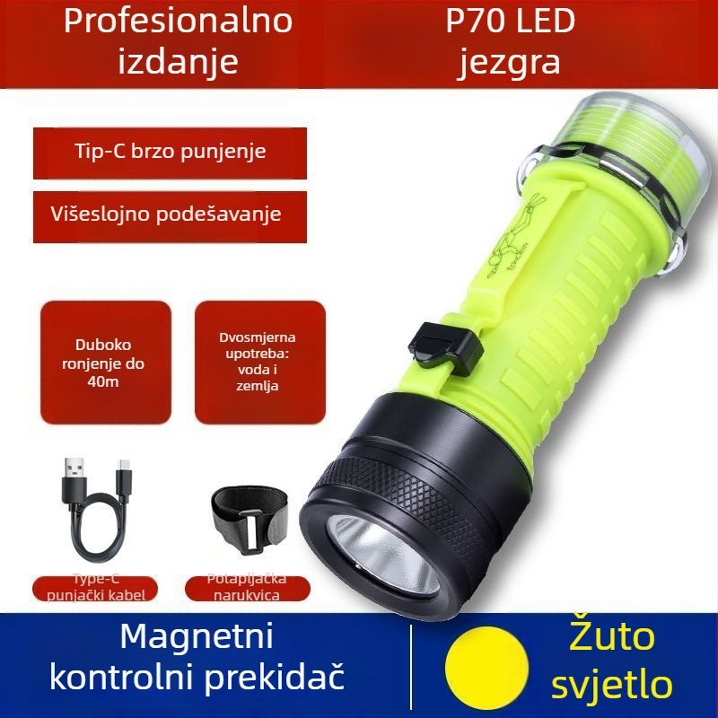 Potapljačka svjetiljka za podvodno osvjetljenje, vodootporna, punjiva, plastično kućište, snažna svjetlost, za morski ribolov