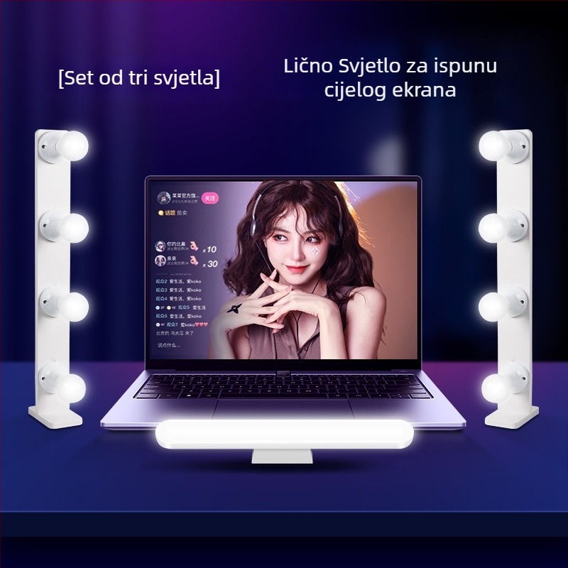 LED rasvjeta za dopunu za livestream, 15W, tri boje temperature, stolni nosač za lice i vrat