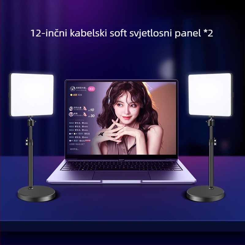LED rasvjeta za dopunu za livestream, 15W, tri boje temperature, stolni nosač za lice i vrat