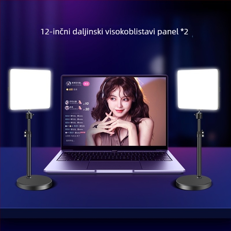 LED rasvjeta za dopunu za livestream, 15W, tri boje temperature, stolni nosač za lice i vrat
