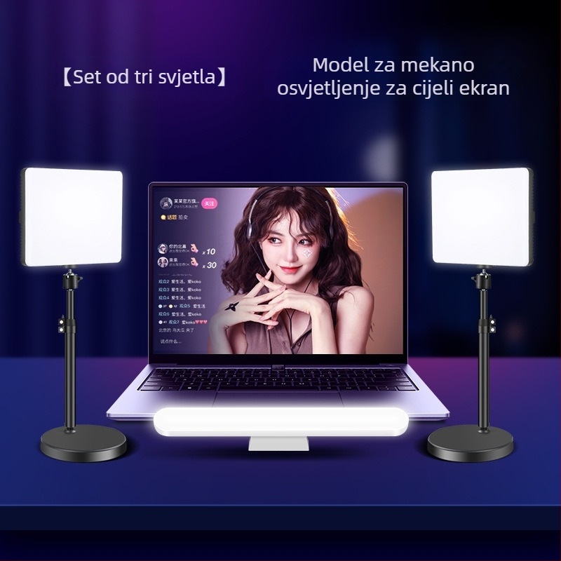 LED rasvjeta za dopunu za livestream, 15W, tri boje temperature, stolni nosač za lice i vrat