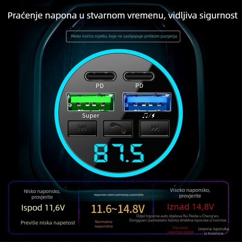 Auto Bluetooth prijemnik MP3 player – Cdq12-1, 128 MB, napajanje preko cigaretne upaljača, FM nije podržan