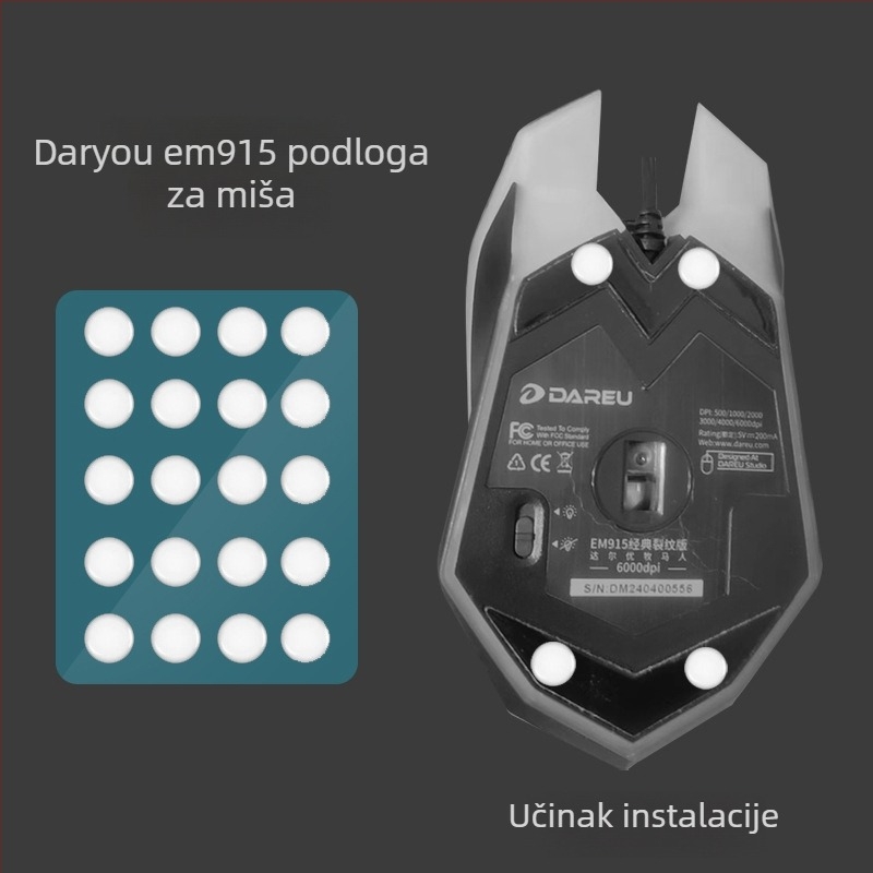 Podloga za miš protiv klizanja za Daryyou EM915; gumena podloga; plastično oblikovanje; protivklizna; upijanje znoja