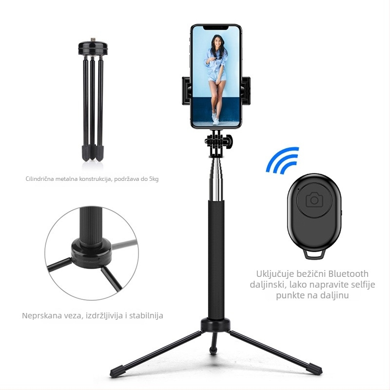 Selfie štap C8 s Bluetoothom, LED rasvjetom i daljinskim upravljačem – nehrđajući čelik, monopod za pametni telefon