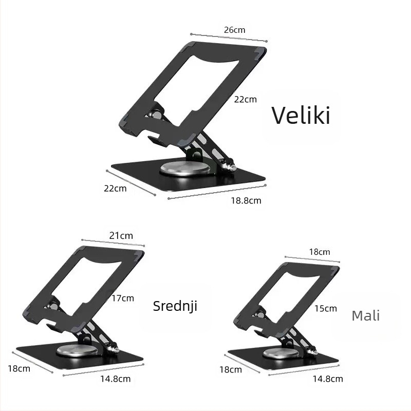 Sklopiva nosač za prijenosno računalo i tablet, 360° rotirajući metalni nosač, JT16-R, od karbonskog čelika, podesivi kut, odvod topline, za uređaje 10–17 inča
