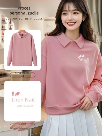 Radni sweatshirt za salon noktiju s logom, dugi rukav, bez kapulje, bočni džepovi, materijal: korejski pamuk/poliester