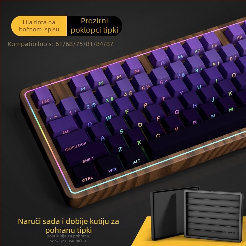 Prozirne kapice tipki s gradijentom boja za mehaničku tipkovnicu s 87- i 68-tipaka, bočna gravura, sublimacija na pet strana, žično povezivanje