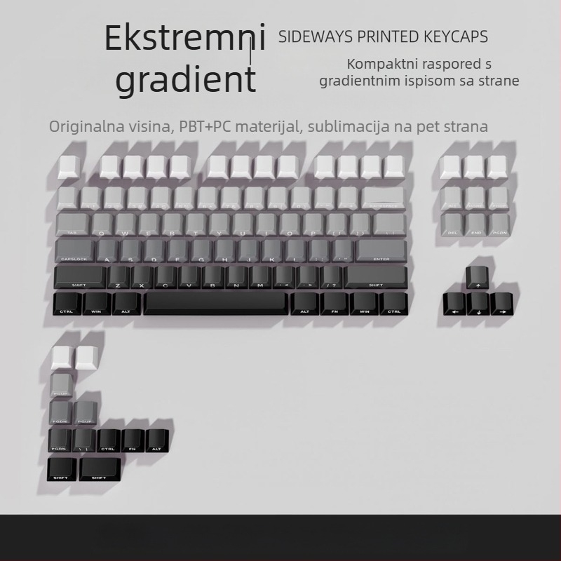 Prozirne kapice tipki s gradijentom boja za mehaničku tipkovnicu s 87- i 68-tipaka, bočna gravura, sublimacija na pet strana, žično povezivanje
