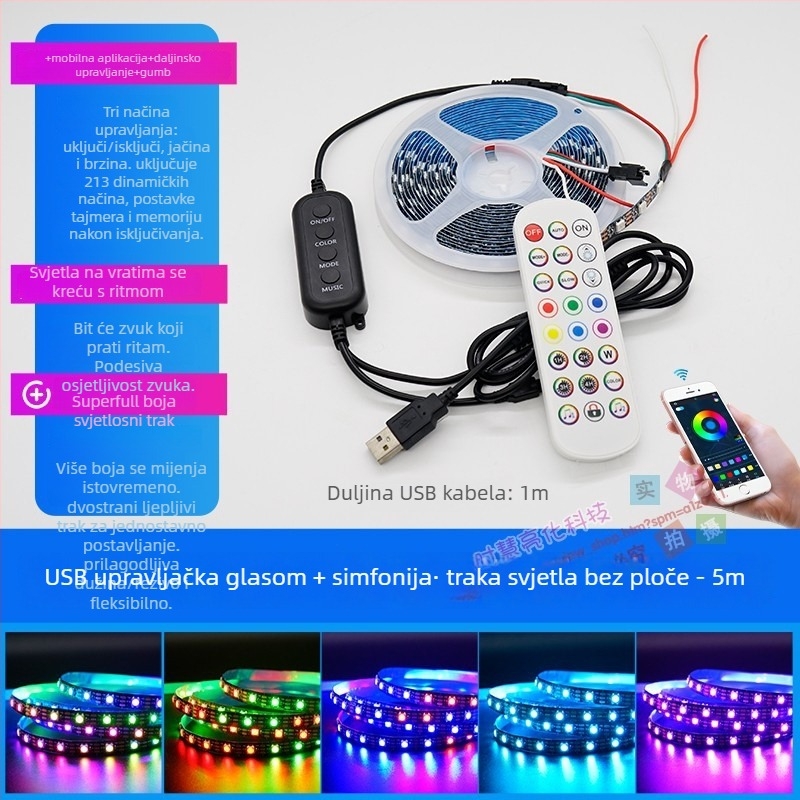 Samoljepljiva LED traka za PC stol - USB napajanje, 5V ulaz, 12W, upravljanje putem aplikacije, IP65