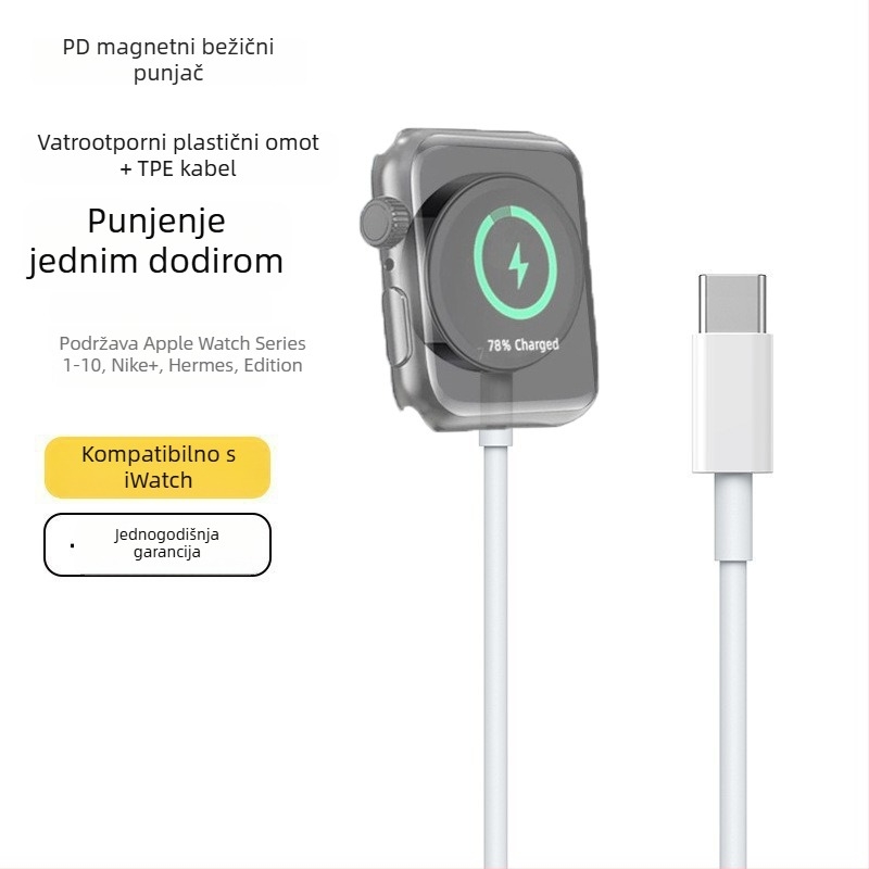 Bežično punjač za Apple Watch s magnetskom bazom, 5W PD brzo punjenje, kompatibilno s S1–S10
