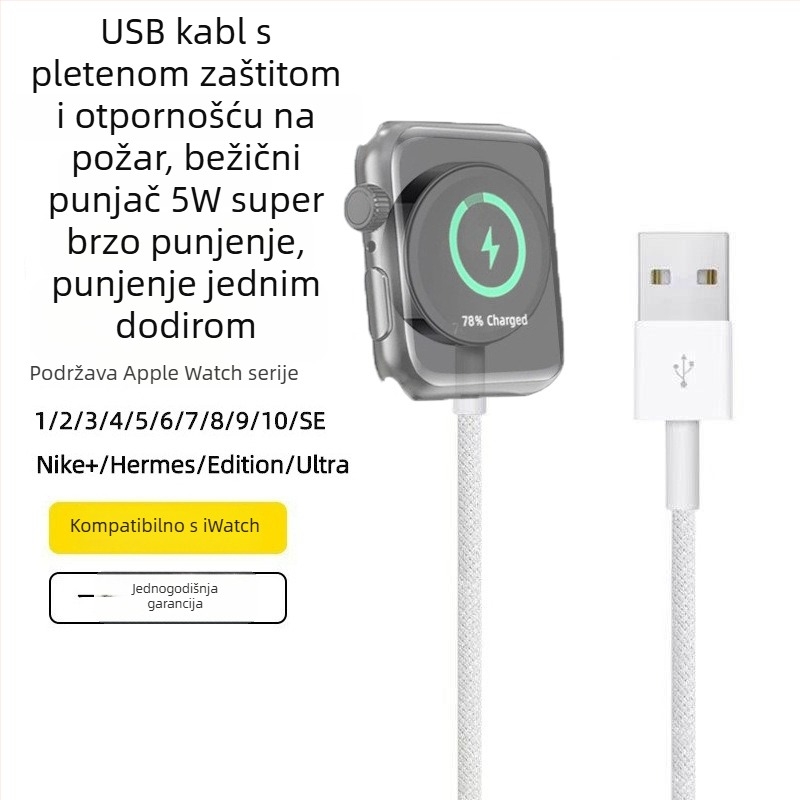 Bežično punjač za Apple Watch s magnetskom bazom, 5W PD brzo punjenje, kompatibilno s S1–S10