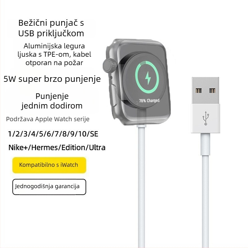 Bežično punjač za Apple Watch s magnetskom bazom, 5W PD brzo punjenje, kompatibilno s S1–S10