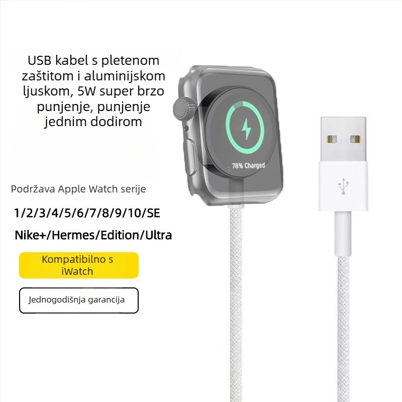 Bežično punjač za Apple Watch s magnetskom bazom, 5W PD brzo punjenje, kompatibilno s S1–S10