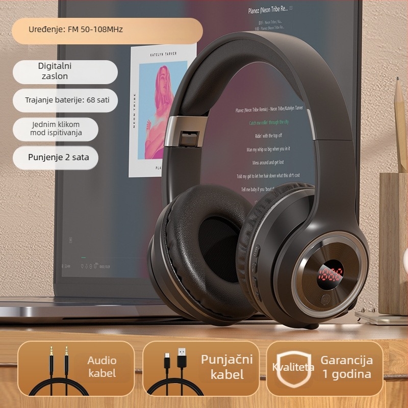 Bežični headset Bluetoothom, 3,5 mm priključak, ugrađeni mikrofon, OEM obrada, tiskano logo