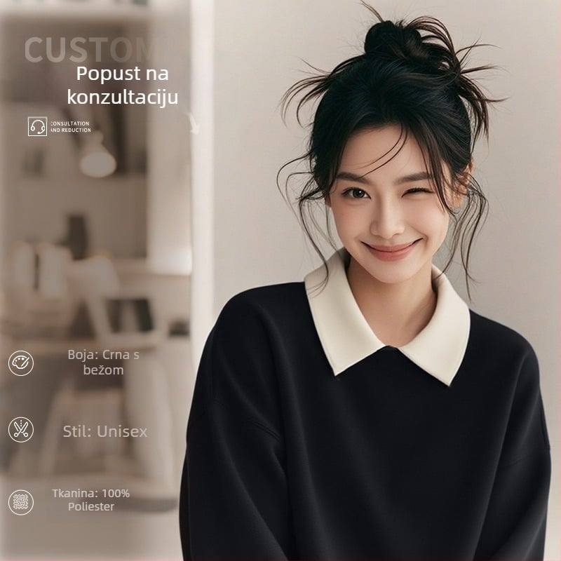 Visokokvalitetna radna odjeća za kozmetičare — prilagođeni sweatshirt s logom za salone noktiju i ljepote, jesen-zima, s ovratnikom od krzna i dugim rukavima. Glavni materijal: spandeks; udio tkanine ispod 30%; funkcija protiv prljavštine i dezinfekcije.