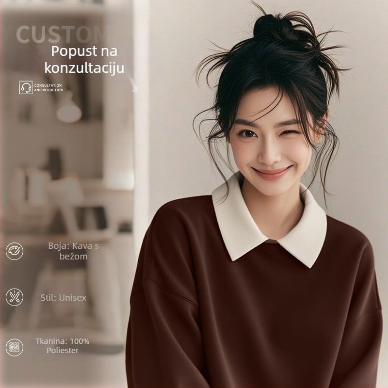 Visokokvalitetna radna odjeća za kozmetičare — prilagođeni sweatshirt s logom za salone noktiju i ljepote, jesen-zima, s ovratnikom od krzna i dugim rukavima. Glavni materijal: spandeks; udio tkanine ispod 30%; funkcija protiv prljavštine i dezinfekcije.