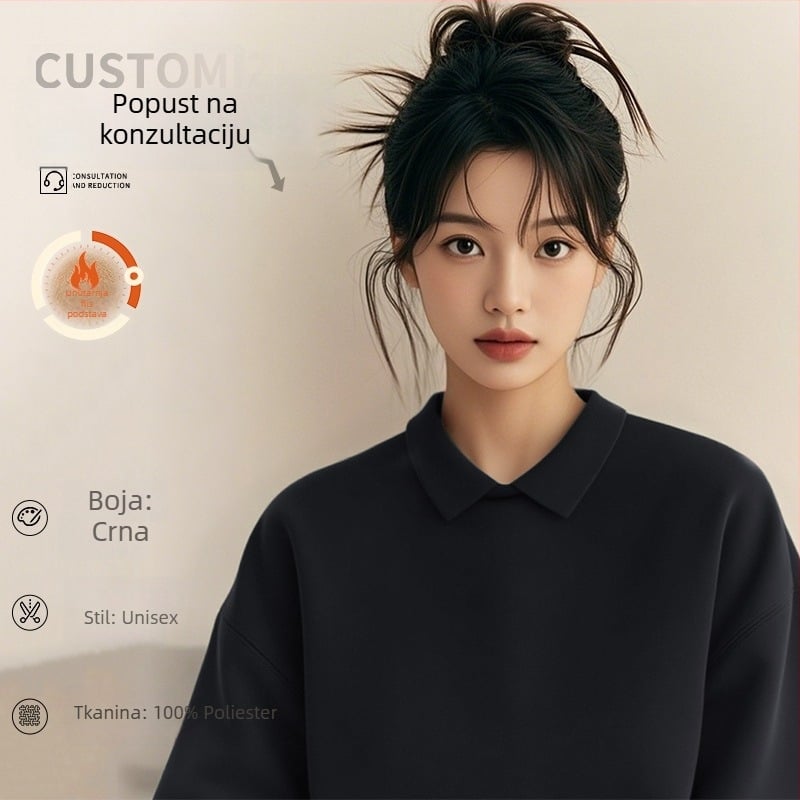 Visokokvalitetna radna odjeća za kozmetičare — prilagođeni sweatshirt s logom za salone noktiju i ljepote, jesen-zima, s ovratnikom od krzna i dugim rukavima. Glavni materijal: spandeks; udio tkanine ispod 30%; funkcija protiv prljavštine i dezinfekcije.