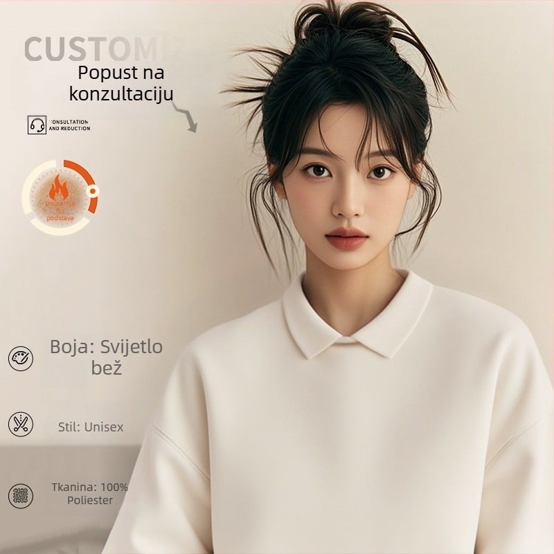 Visokokvalitetna radna odjeća za kozmetičare — prilagođeni sweatshirt s logom za salone noktiju i ljepote, jesen-zima, s ovratnikom od krzna i dugim rukavima. Glavni materijal: spandeks; udio tkanine ispod 30%; funkcija protiv prljavštine i dezinfekcije.
