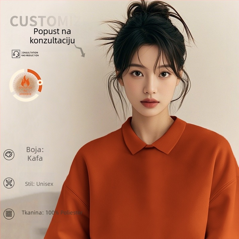 Visokokvalitetna radna odjeća za kozmetičare — prilagođeni sweatshirt s logom za salone noktiju i ljepote, jesen-zima, s ovratnikom od krzna i dugim rukavima. Glavni materijal: spandeks; udio tkanine ispod 30%; funkcija protiv prljavštine i dezinfekcije.