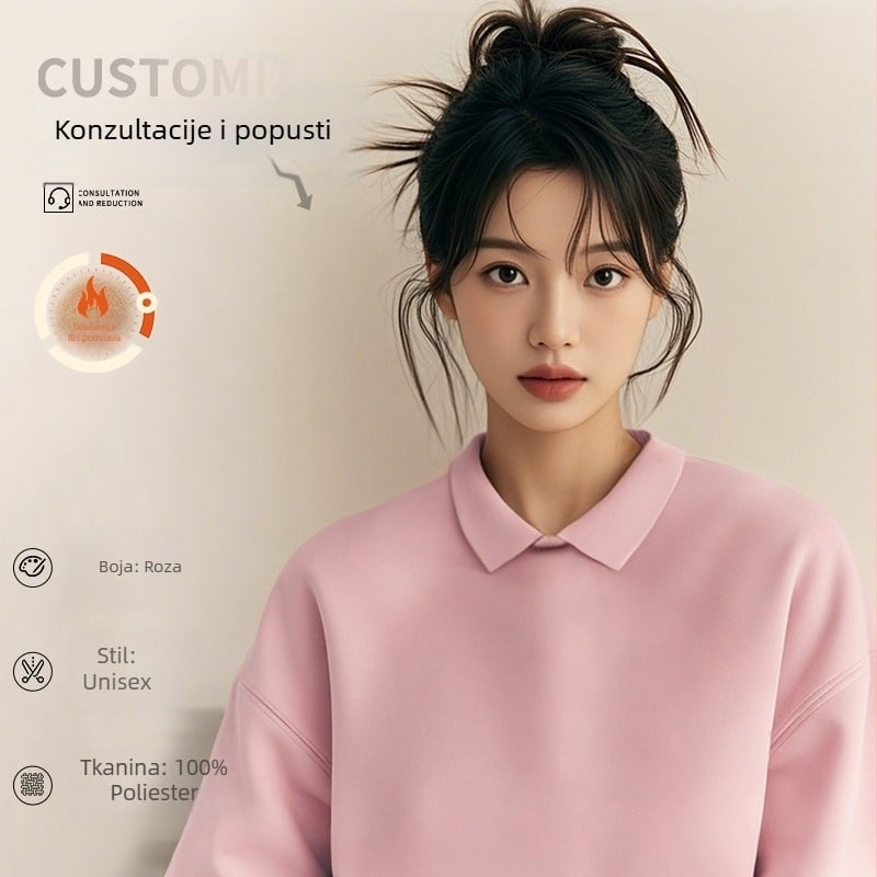 Visokokvalitetna radna odjeća za kozmetičare — prilagođeni sweatshirt s logom za salone noktiju i ljepote, jesen-zima, s ovratnikom od krzna i dugim rukavima. Glavni materijal: spandeks; udio tkanine ispod 30%; funkcija protiv prljavštine i dezinfekcije.