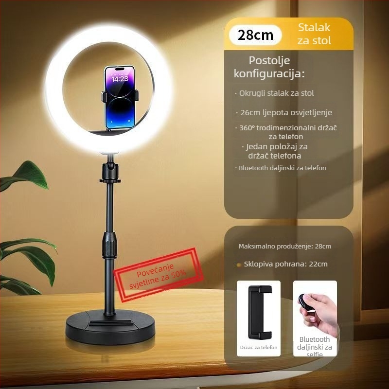 Držač za mobitel za livestream s kružnim svjetlom, bežično punjenje, mekani silikon, cyberpunk stil, višenamjenski stativ