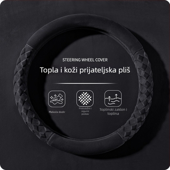 Navlaka za volan - zimski pliš, prugasti uzorak, moderni minimalistički stil, umjetni pliš, univerzalna prilagodba