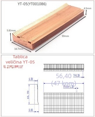 Bakreni hladnjak za grafičku karticu, s lamelama, model 01; materijal bakar; za prijenosno računalo; bez toplovodnih cijevi