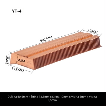 Bakreni hladnjak za grafičku karticu, s lamelama, model 01; materijal bakar; za prijenosno računalo; bez toplovodnih cijevi