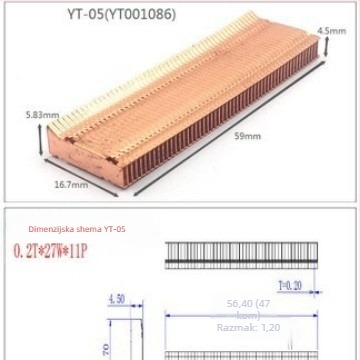 Bakreni hladnjak za grafičku karticu, s lamelama, model 01; materijal bakar; za prijenosno računalo; bez toplovodnih cijevi