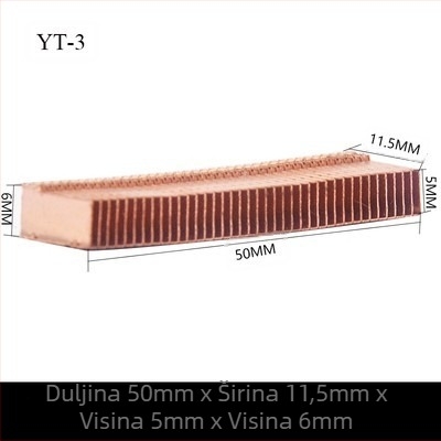 Bakreni hladnjak za grafičku karticu, s lamelama, model 01; materijal bakar; za prijenosno računalo; bez toplovodnih cijevi
